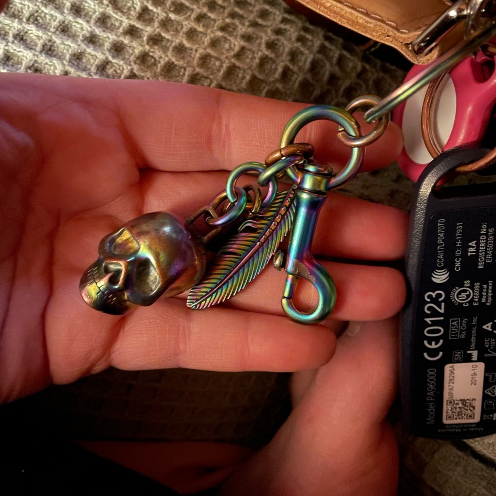 Rare Coach Oil Slick Skull and Feather key chain